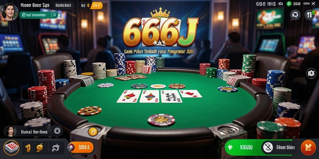 Tampilan gameplay seru Poker di aplikasi 666J.