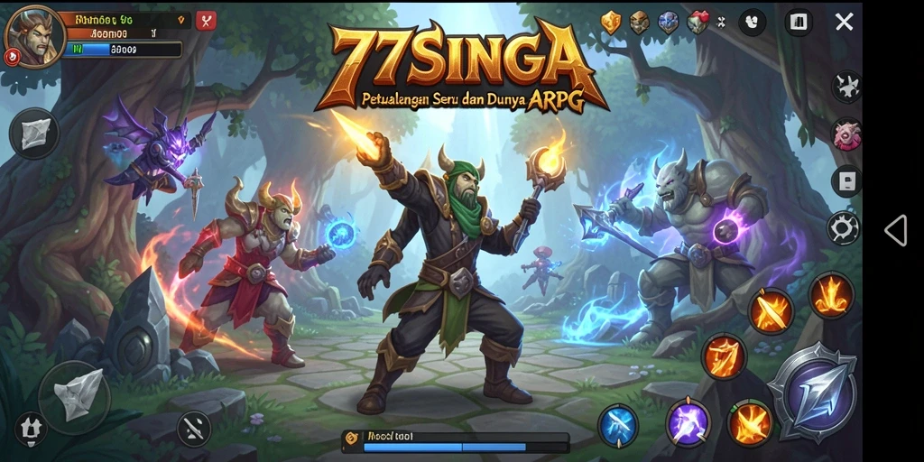 Tangkapan layar gameplay <strong>77SINGA</strong> yang menunjukkan aksi seru dalam pertempuran ARPG.