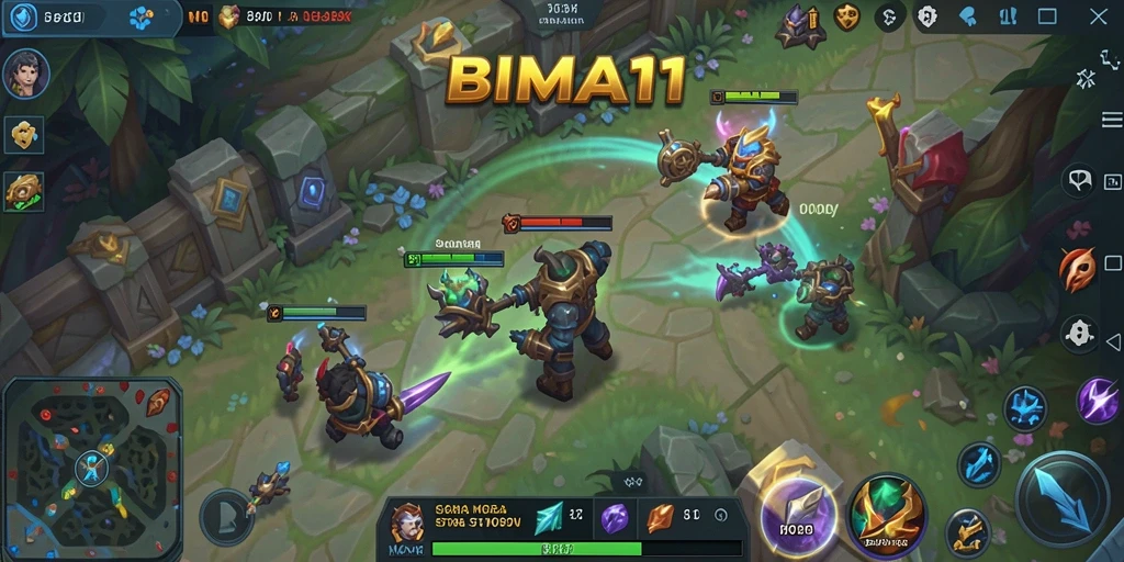 Screenshot gameplay BIMA11 yang menampilkan aksi seru pertarungan MOBA.