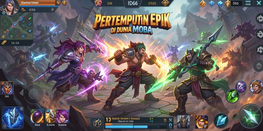 Screenshot gameplay ID66 yang menampilkan aksi seru di arena MOBA.