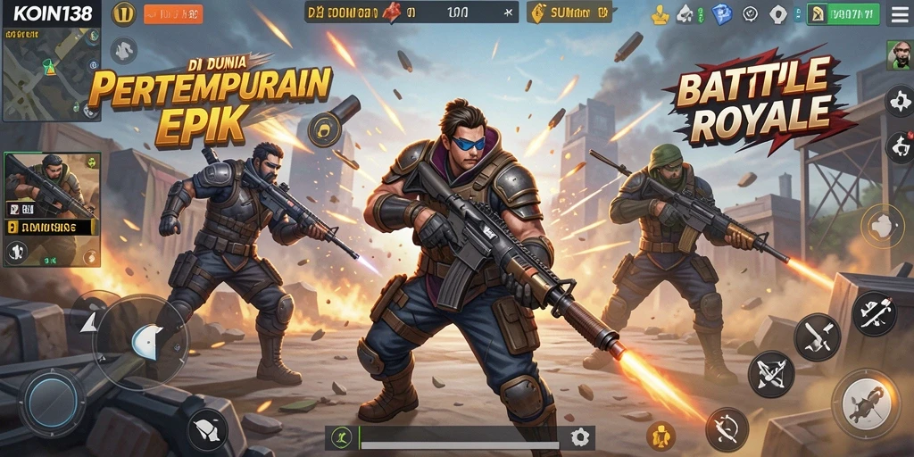 Screenshot KOIN138 menampilkan aksi pertempuran Battle Royale yang mendebarkan.