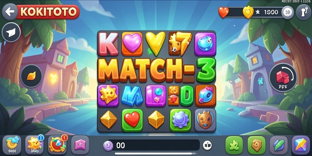 Tampilan gameplay Match-3 yang seru dan berwarna-warni di KOKITOTO.