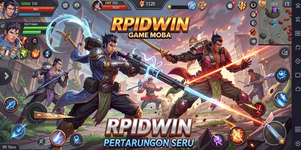 Screenshot gameplay RPIDWIN menampilkan aksi seru pertarungan MOBA.