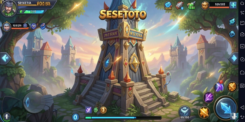 Tangkapan layar dari gameplay <strong>SESETOTO</strong> yang menunjukkan pertahanan menara yang strategis.
