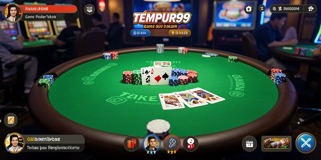 Tangkapan layar utama TEMPUR99 menampilkan gameplay Poker yang mendebarkan.