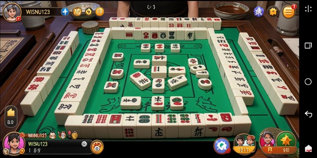 Tampilan gameplay menarik dari WISNU123 dalam permainan Mahjong.