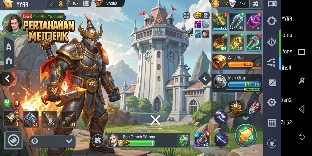Tangkapan layar dari permainan Tower Defense YYRR yang menampilkan aksi menara.